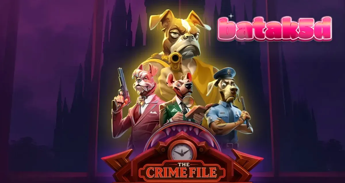 Tampilan visual noir dari slot The Crime File dengan detektif anjing.
